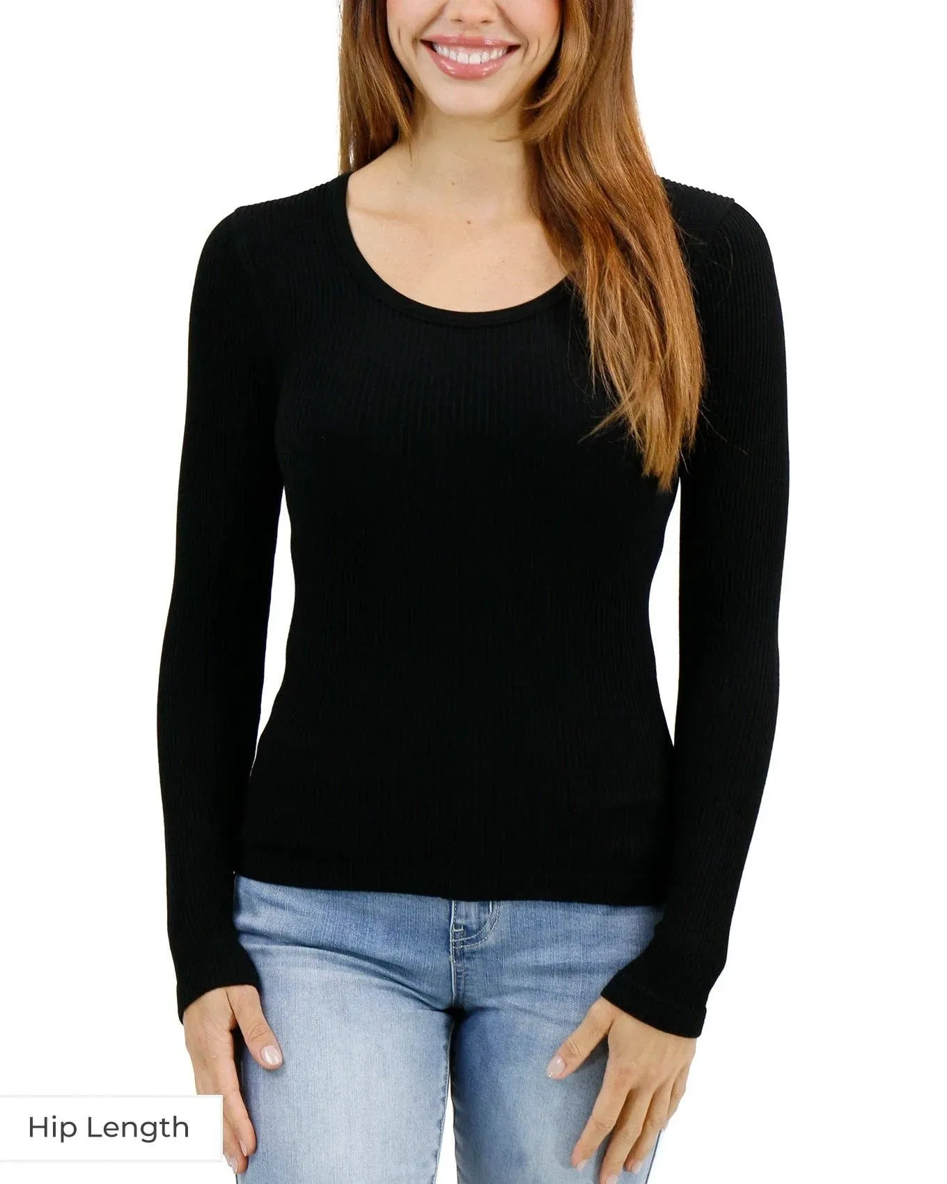 Grace and Lace Waist Length Scoop Neck Long Sleeve Brami in Black