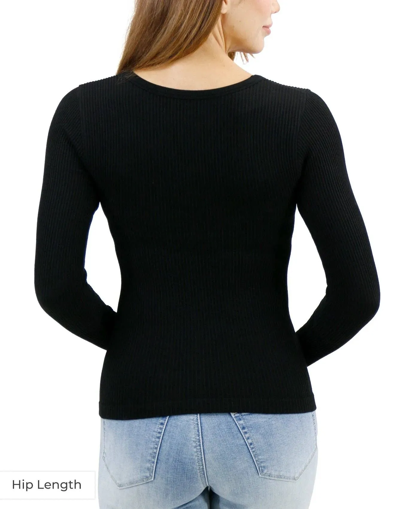 Grace and Lace Waist Length Scoop Neck Long Sleeve Brami in Black