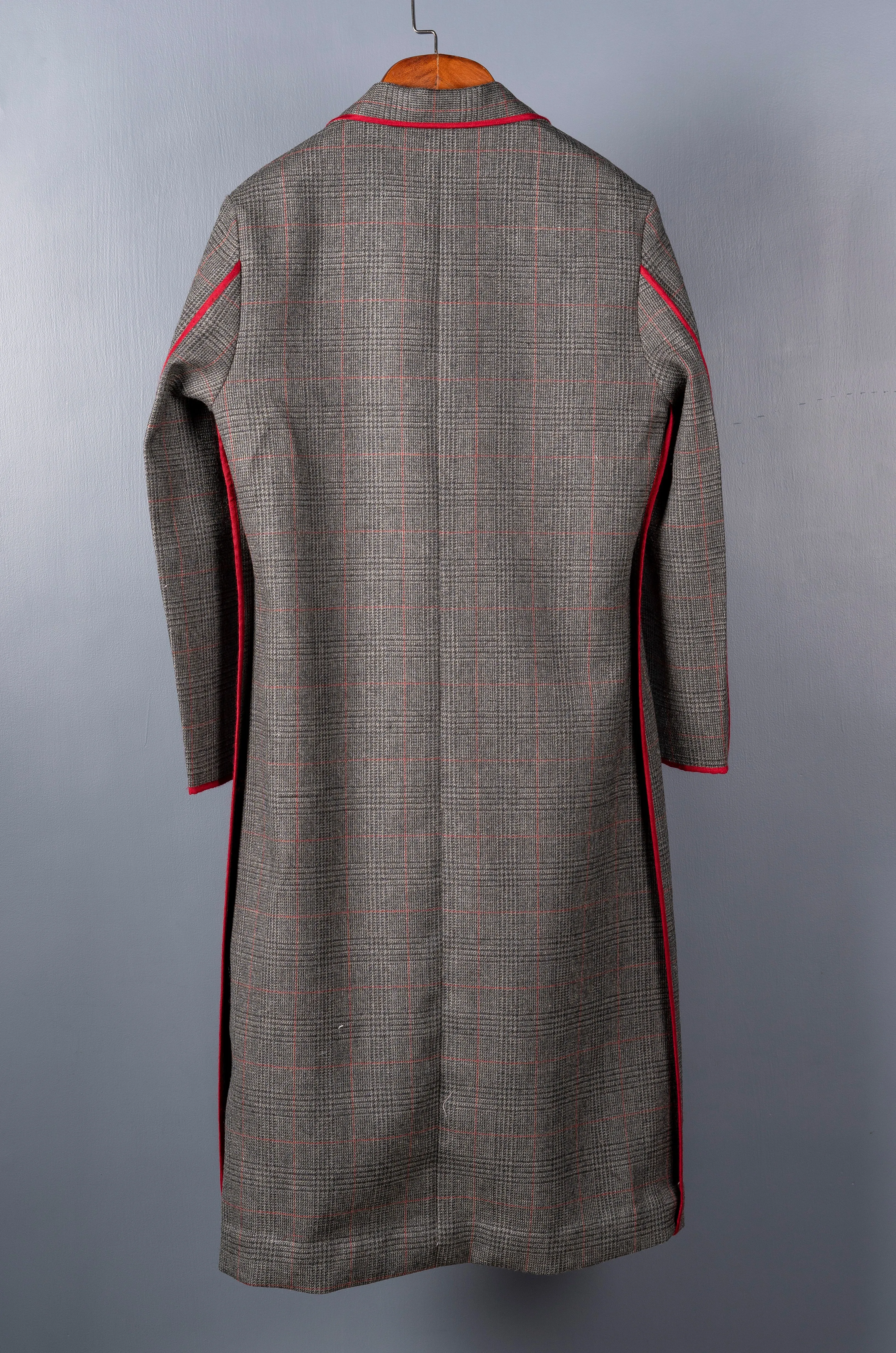 Grey Red Checkered Trench