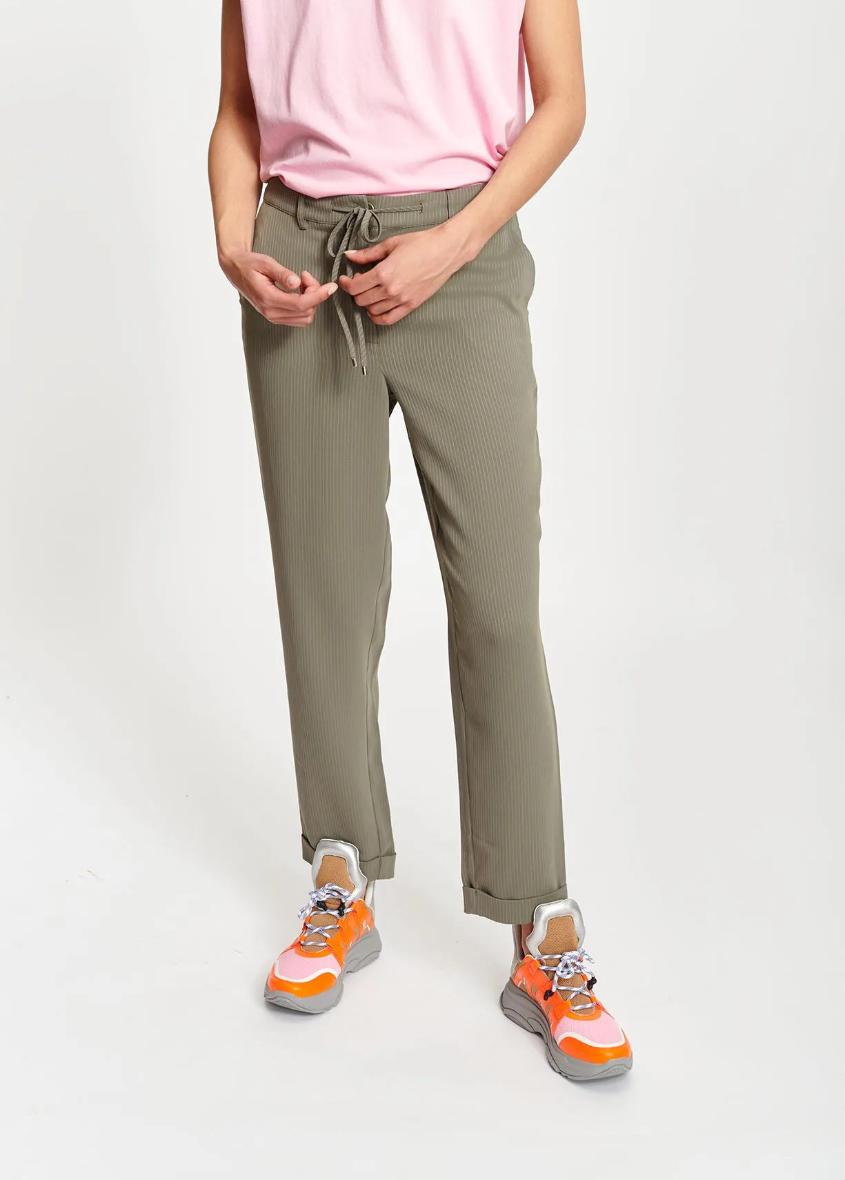 Grey striped tapered pants