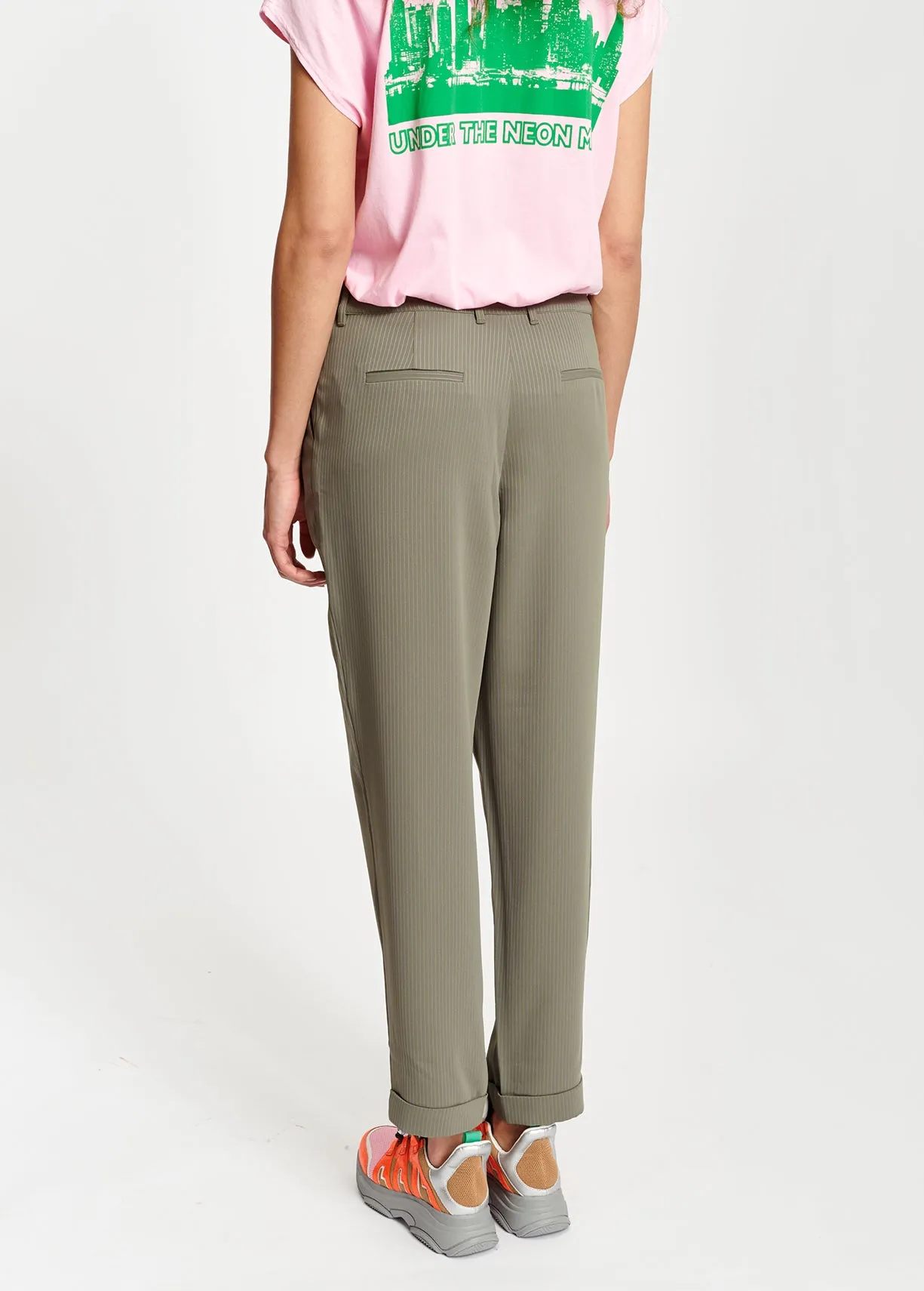 Grey striped tapered pants