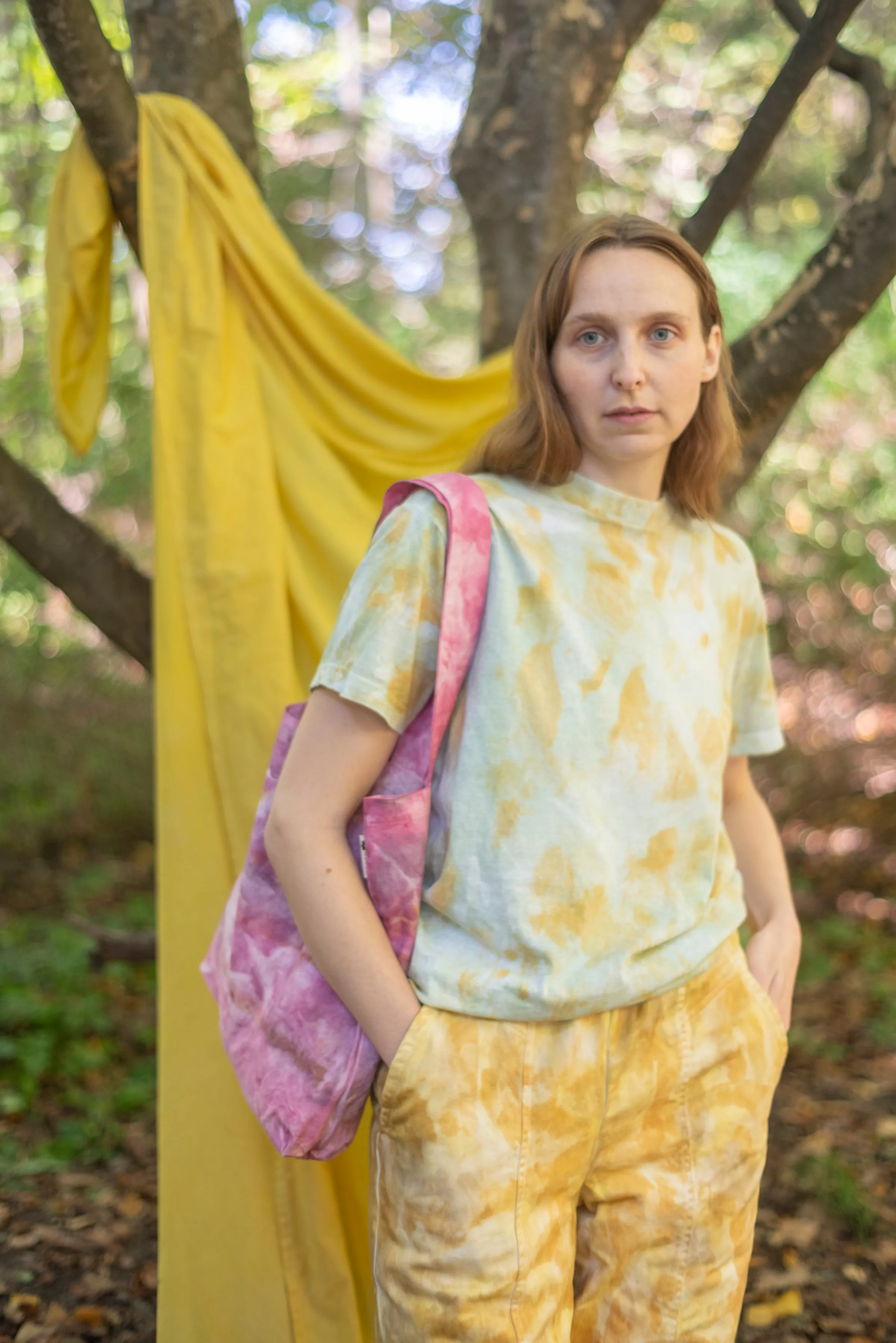 Hand-Dyed & Painted Cotton Twill Trousers - Orange Osage