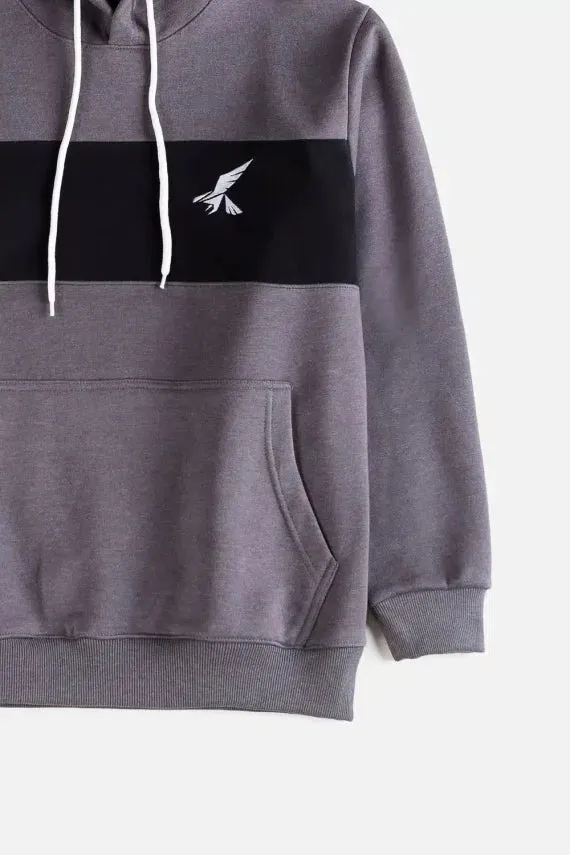 Hawkify Premium Cotton Fleece Hoodie-Charcoal With Black Panel