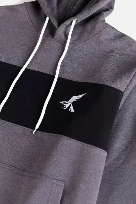 Hawkify Premium Cotton Fleece Hoodie-Charcoal With Black Panel