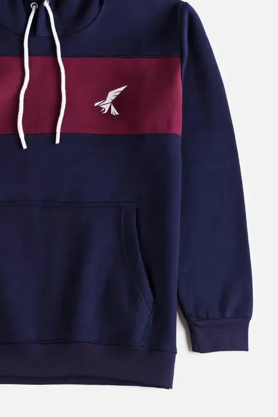 Hawkify Premium Cotton Fleece Hoodie-Navy With Maroon Panel