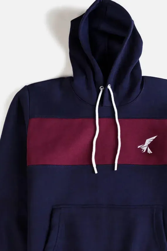 Hawkify Premium Cotton Fleece Hoodie-Navy With Maroon Panel
