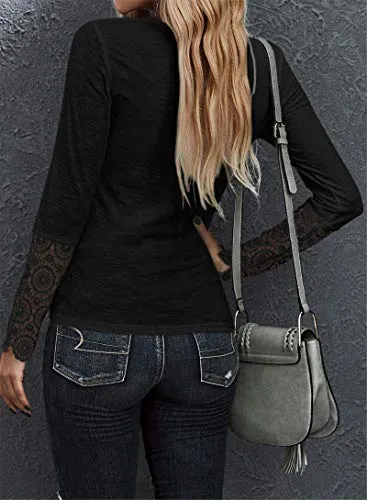 Henley Lace Tops Blouses