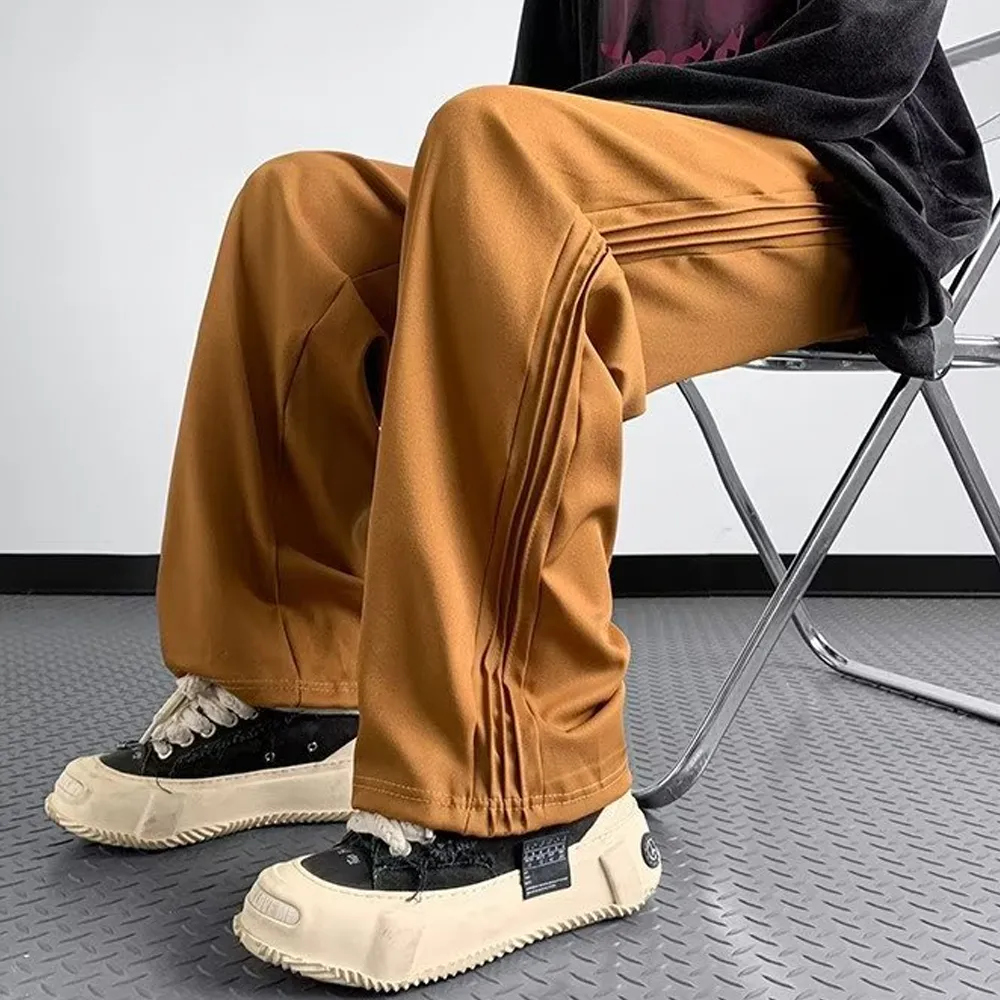 High street Retro Solid Color Straight Sweatpants