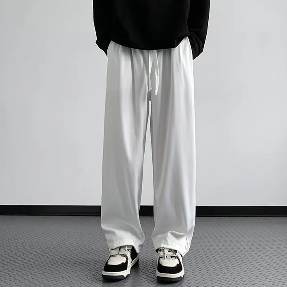 High street Retro Solid Color Straight Sweatpants
