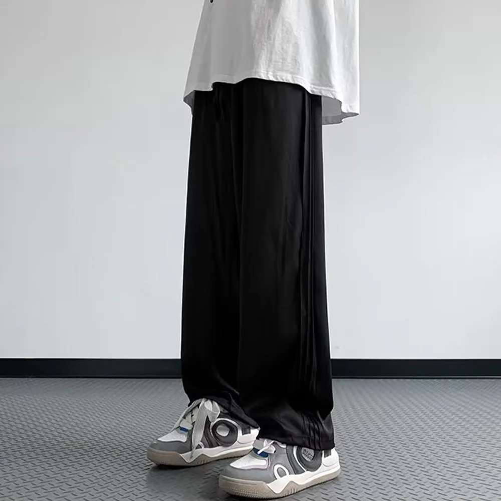 High street Retro Solid Color Straight Sweatpants