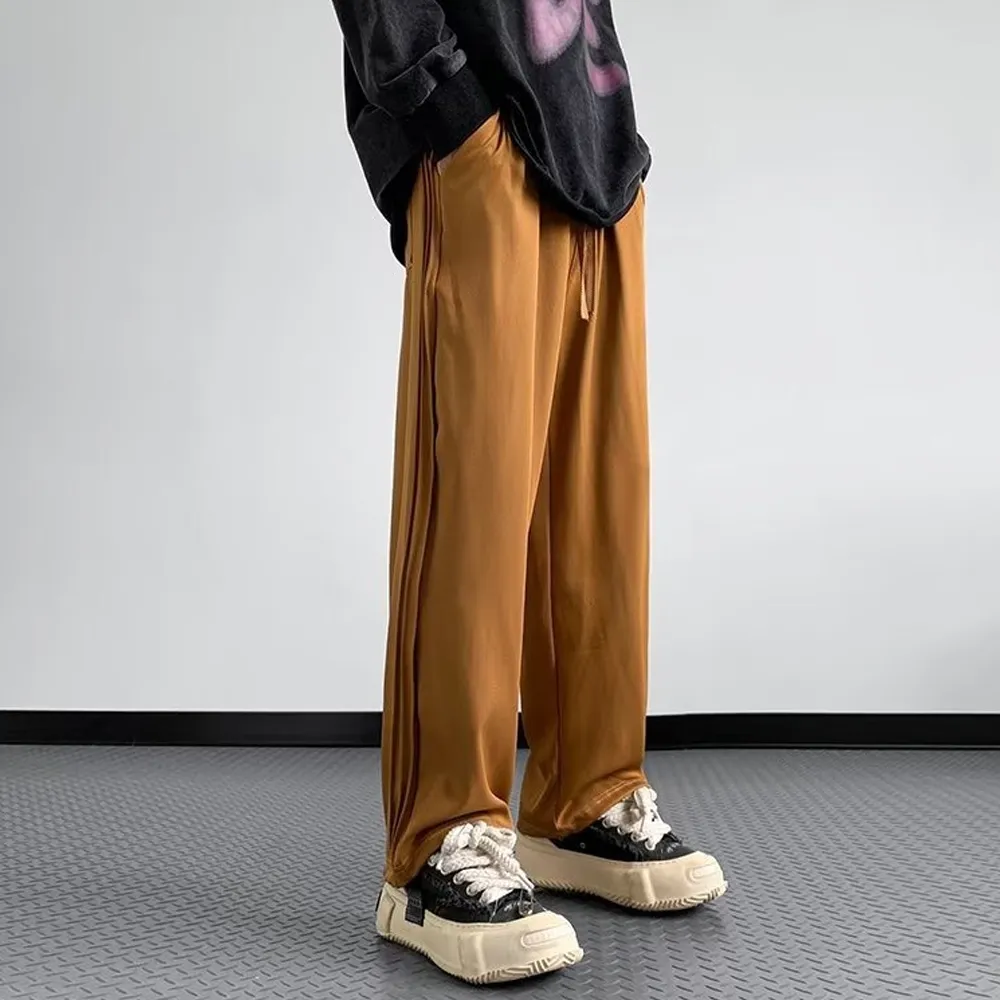 High street Retro Solid Color Straight Sweatpants