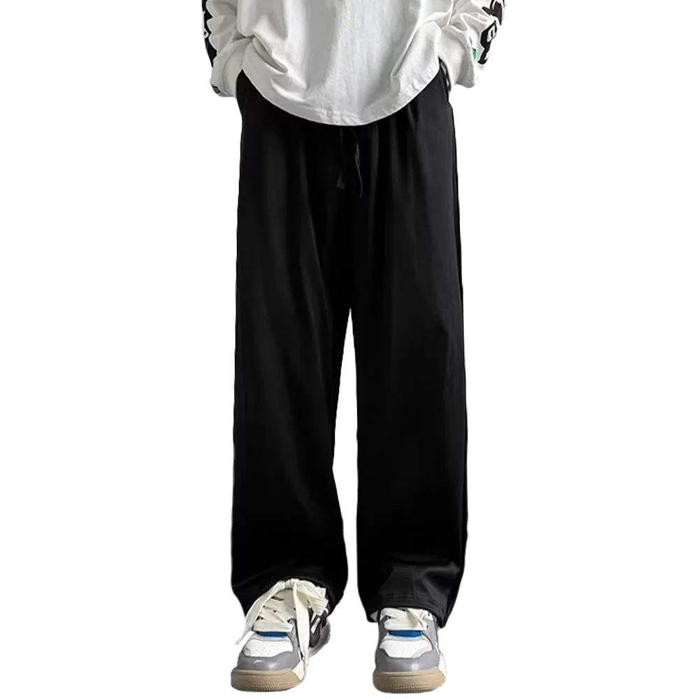 High street Retro Solid Color Straight Sweatpants
