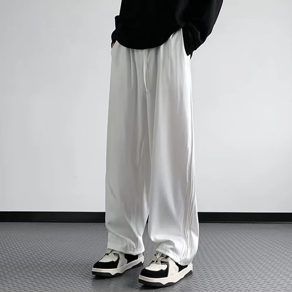High street Retro Solid Color Straight Sweatpants