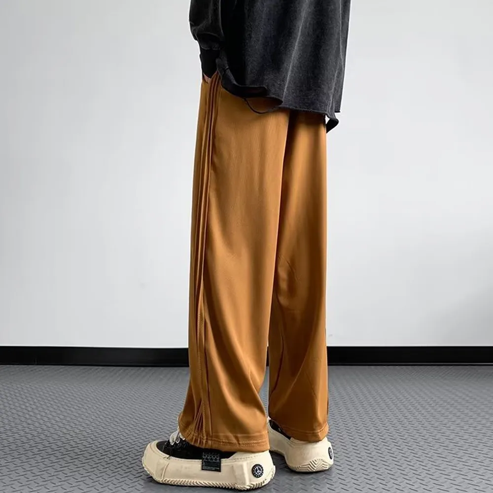 High street Retro Solid Color Straight Sweatpants