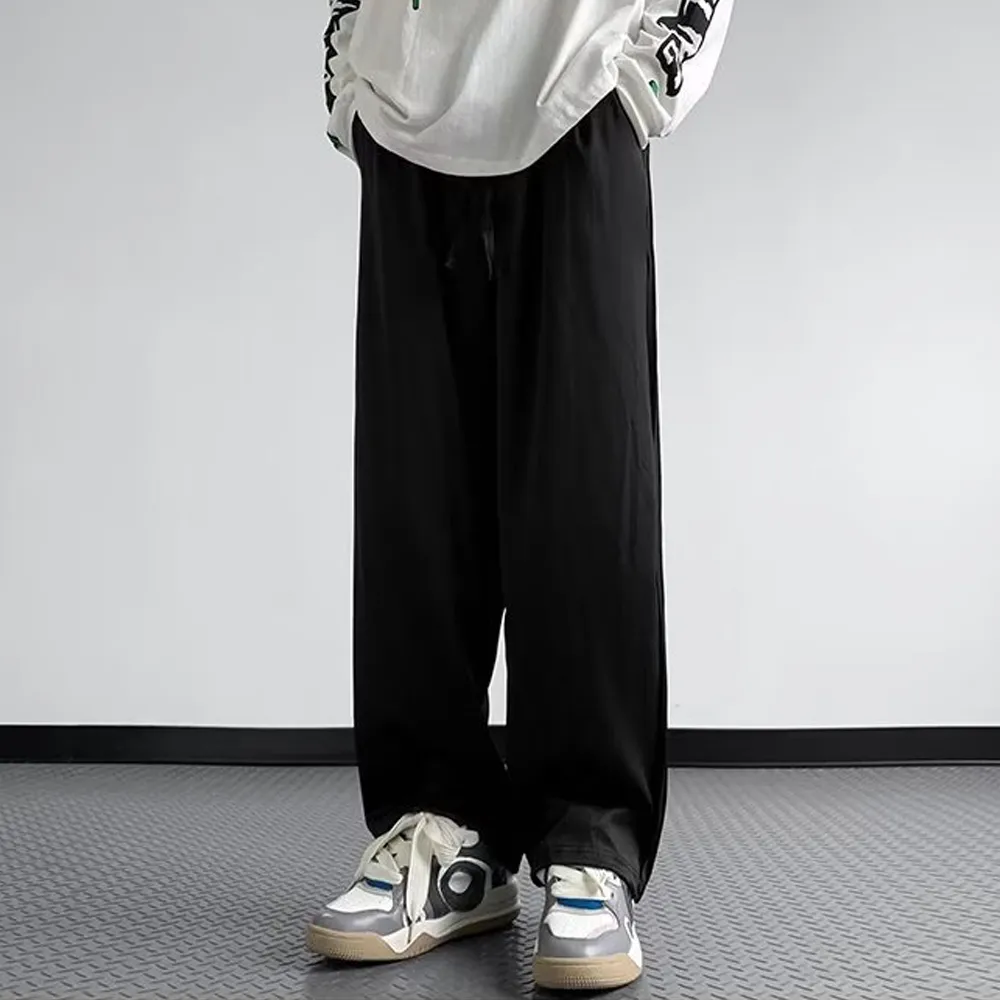 High street Retro Solid Color Straight Sweatpants