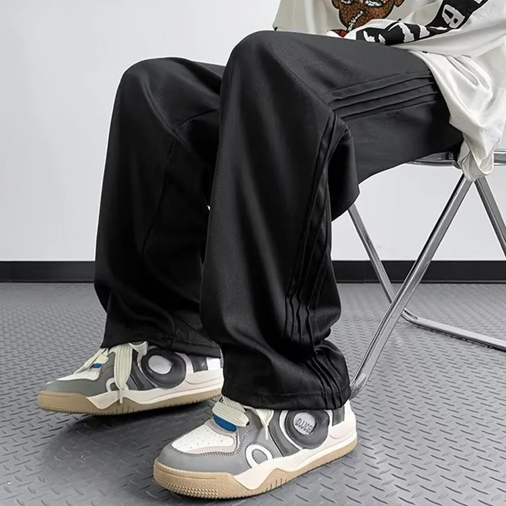 High street Retro Solid Color Straight Sweatpants