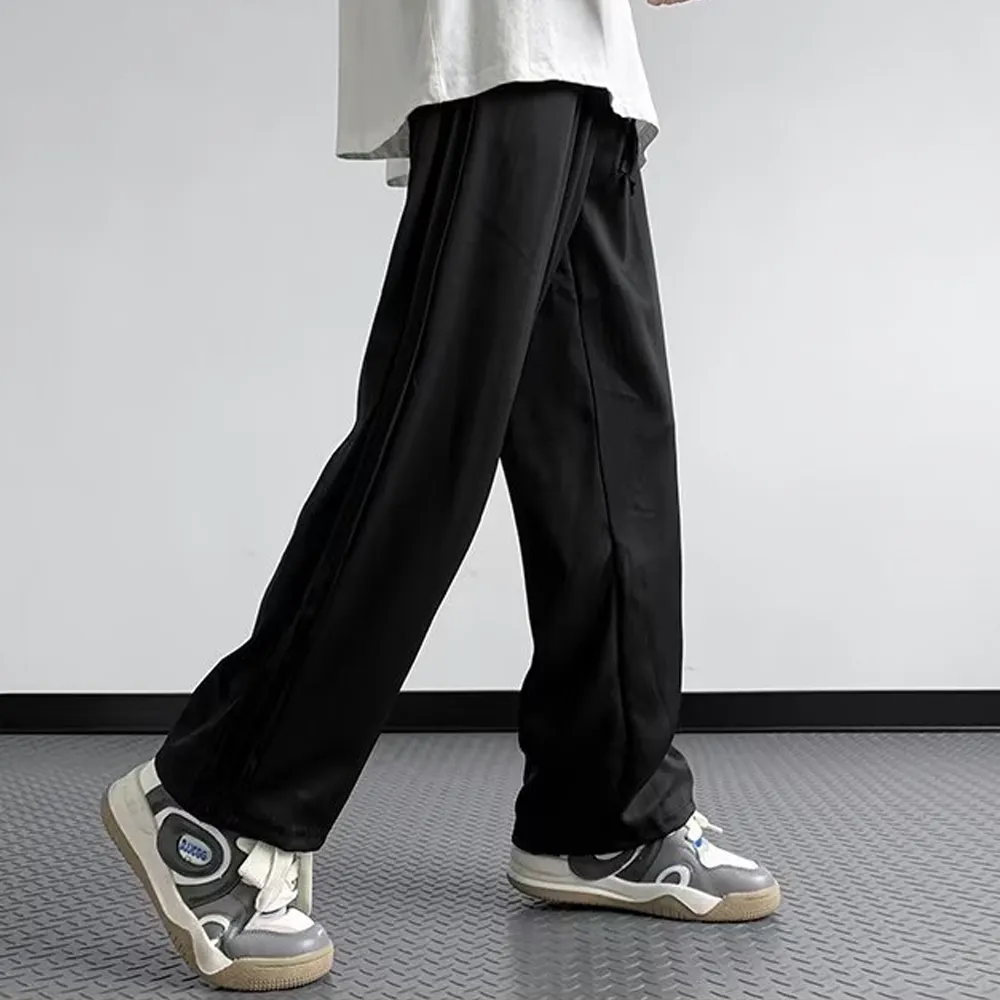 High street Retro Solid Color Straight Sweatpants