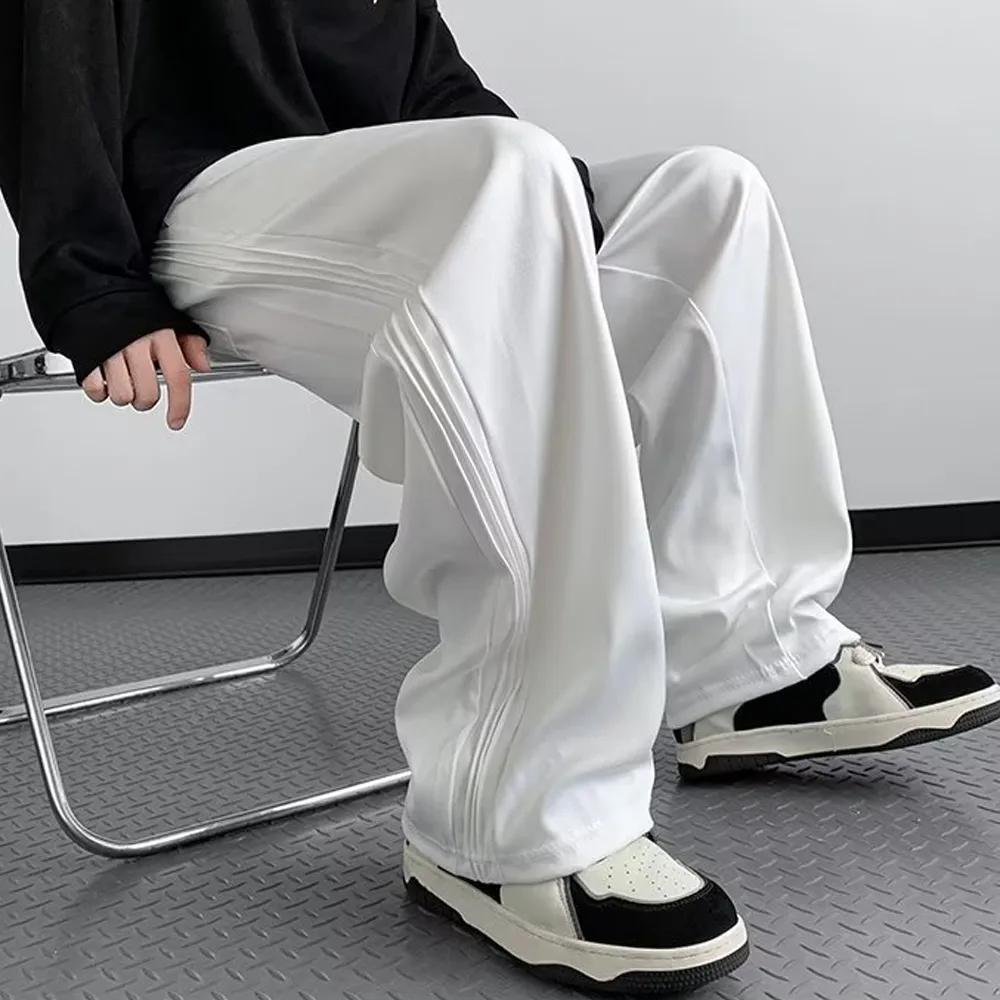 High street Retro Solid Color Straight Sweatpants