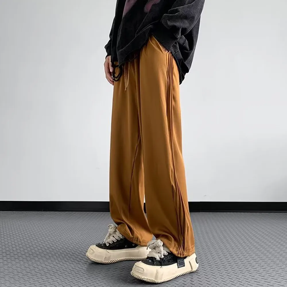 High street Retro Solid Color Straight Sweatpants