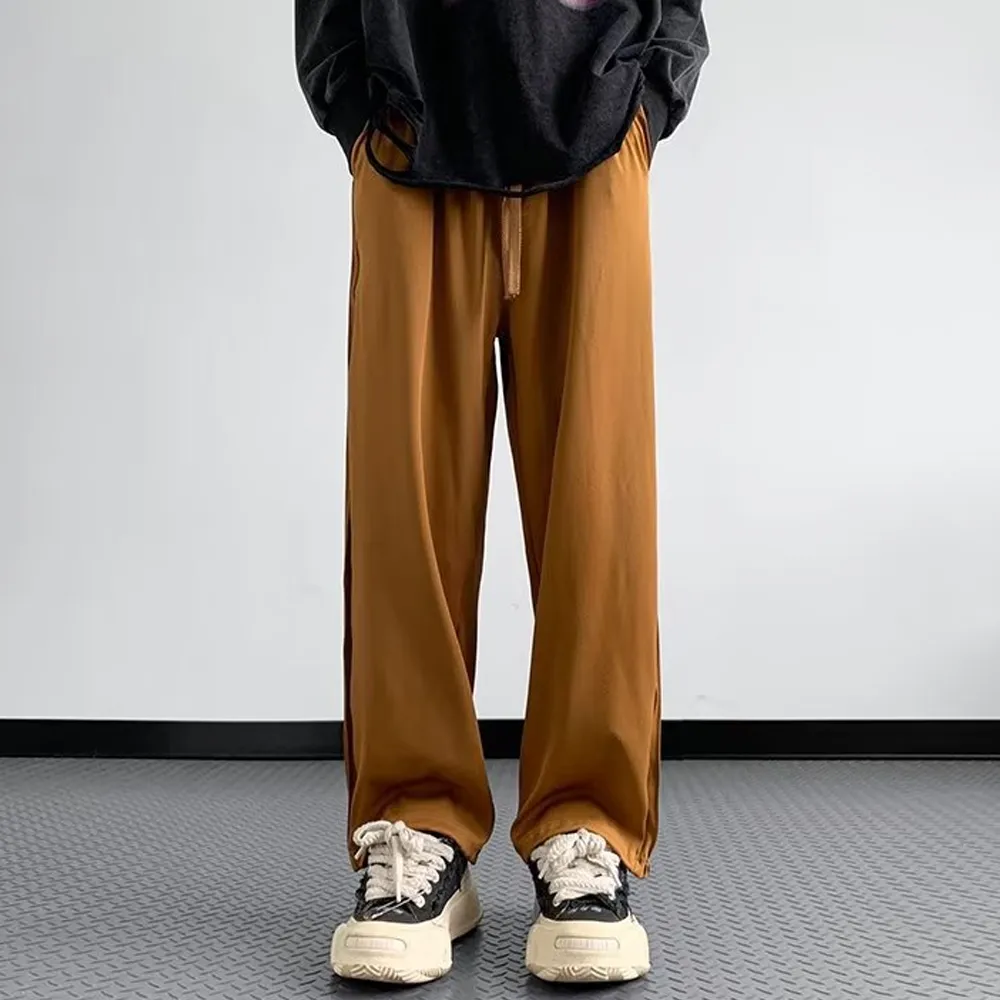 High street Retro Solid Color Straight Sweatpants
