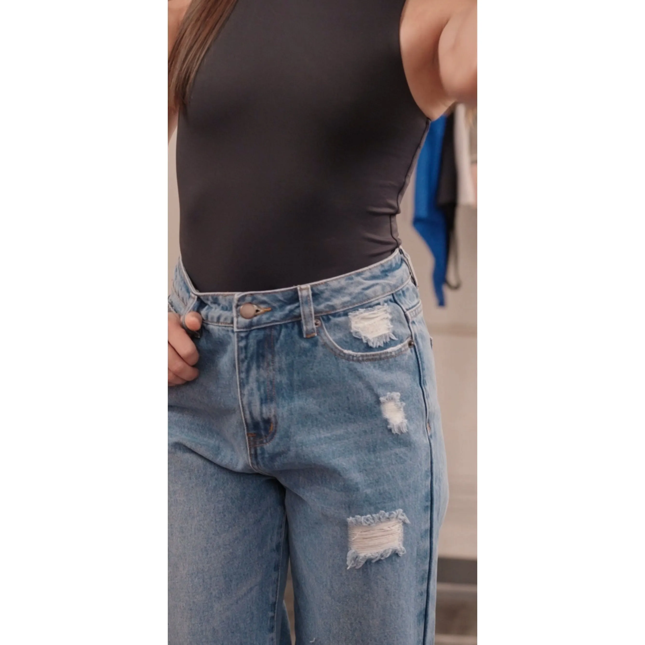 High Waisted Wide Leg Distressed Jeans