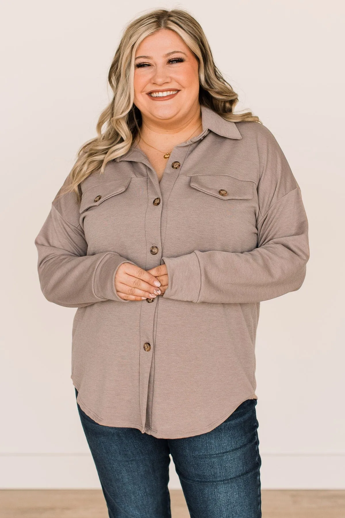 Hooked On Your Love Button Top- Mocha