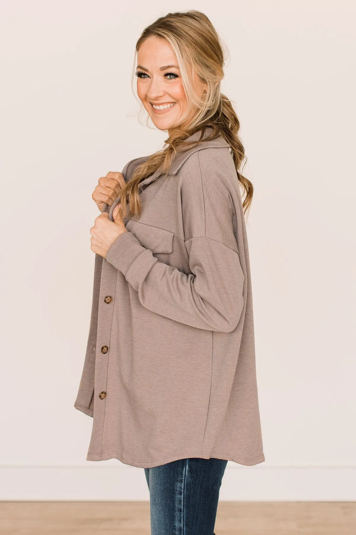 Hooked On Your Love Button Top- Mocha