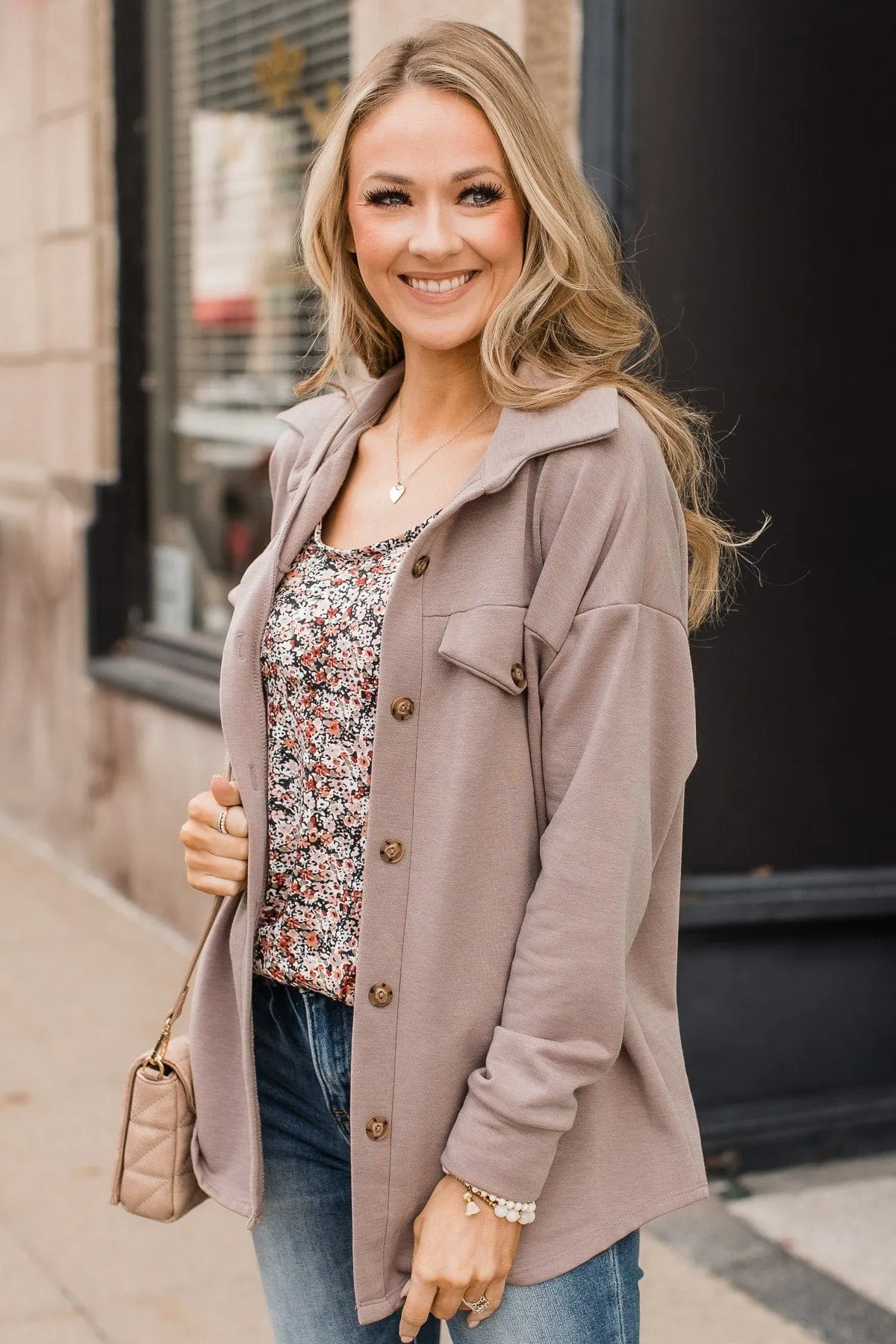 Hooked On Your Love Button Top- Mocha