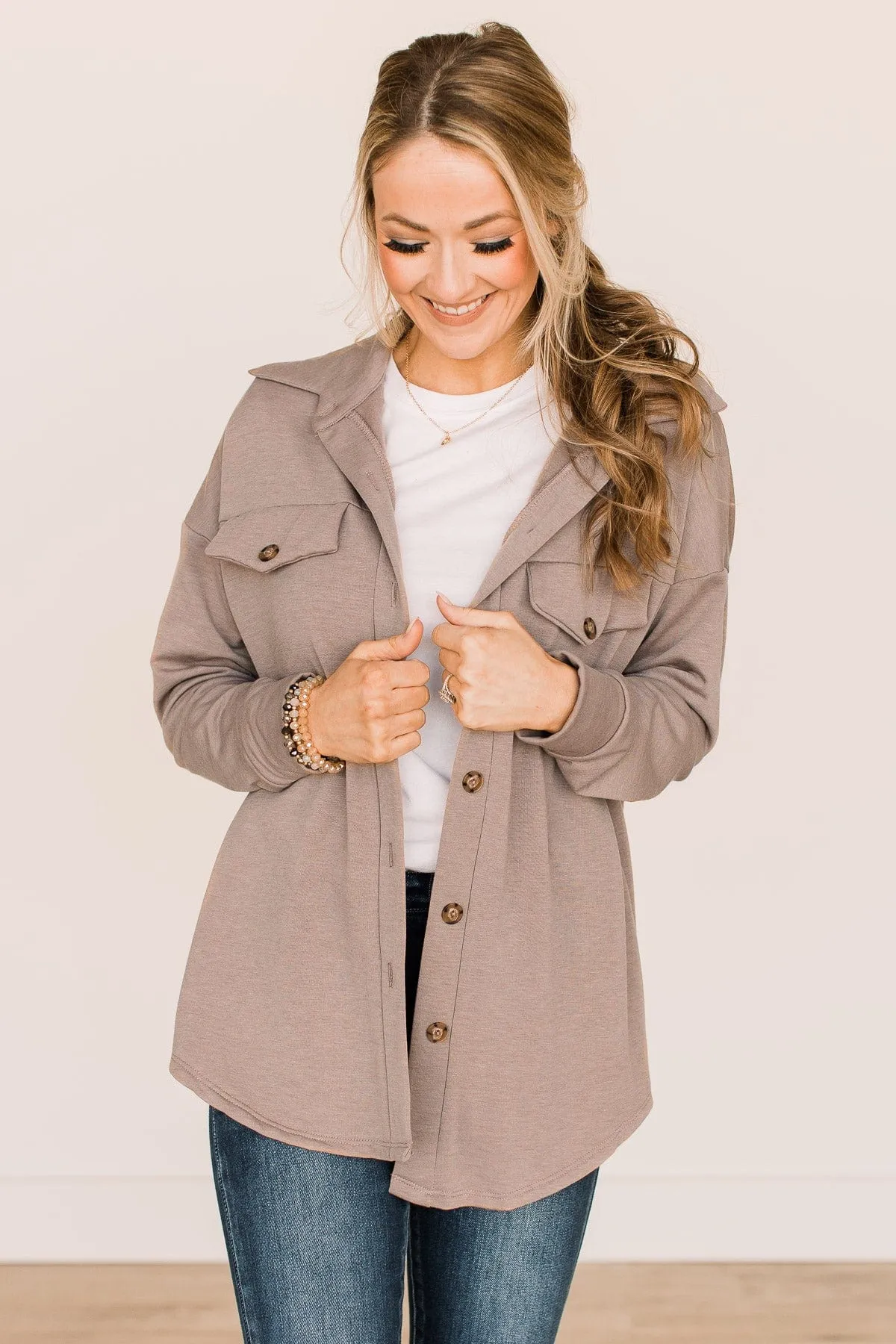 Hooked On Your Love Button Top- Mocha