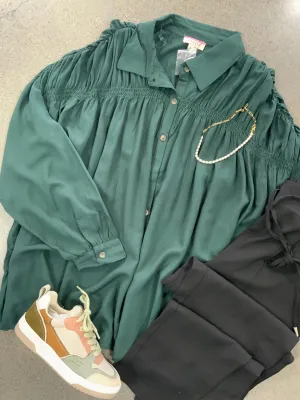 Hunter Green Button Top