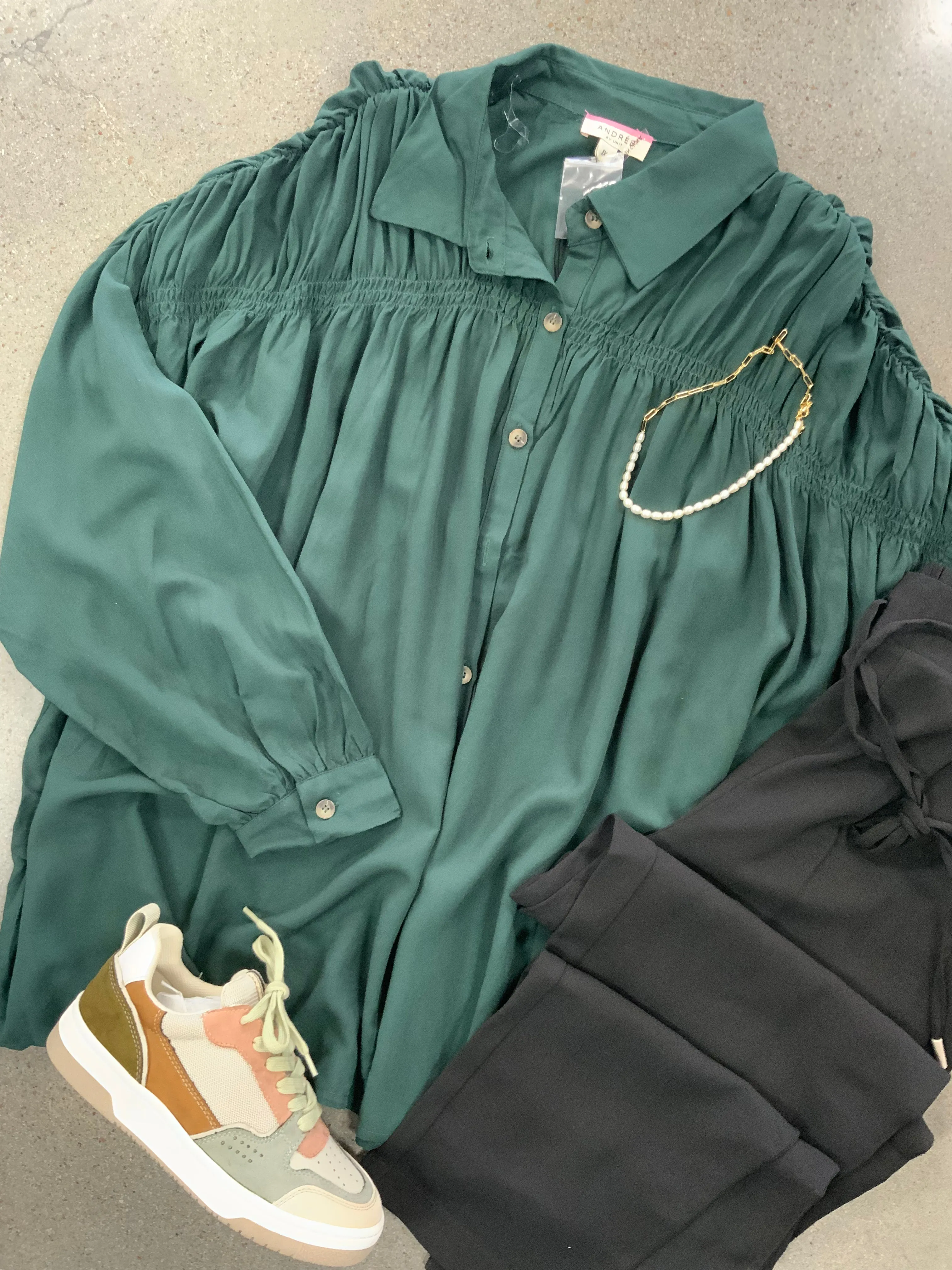 Hunter Green Button Top