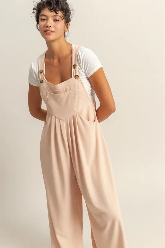 HYFVE Pleated Detail Front Pocket Wide Strap Overalls S-L