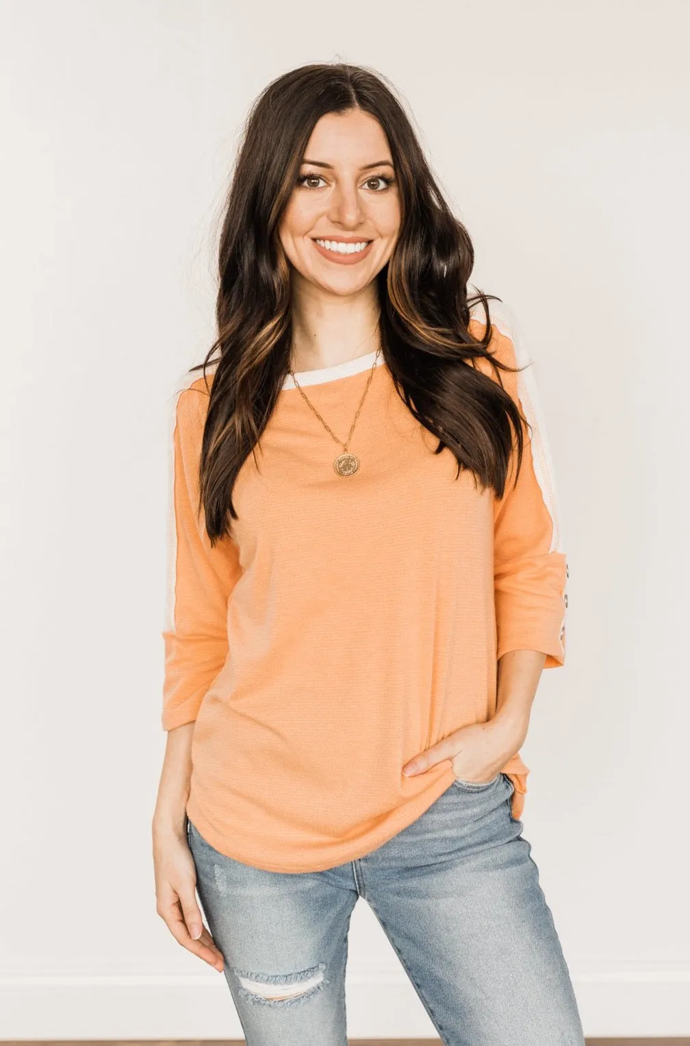 In My Element Knit Top- Papaya & Off-White