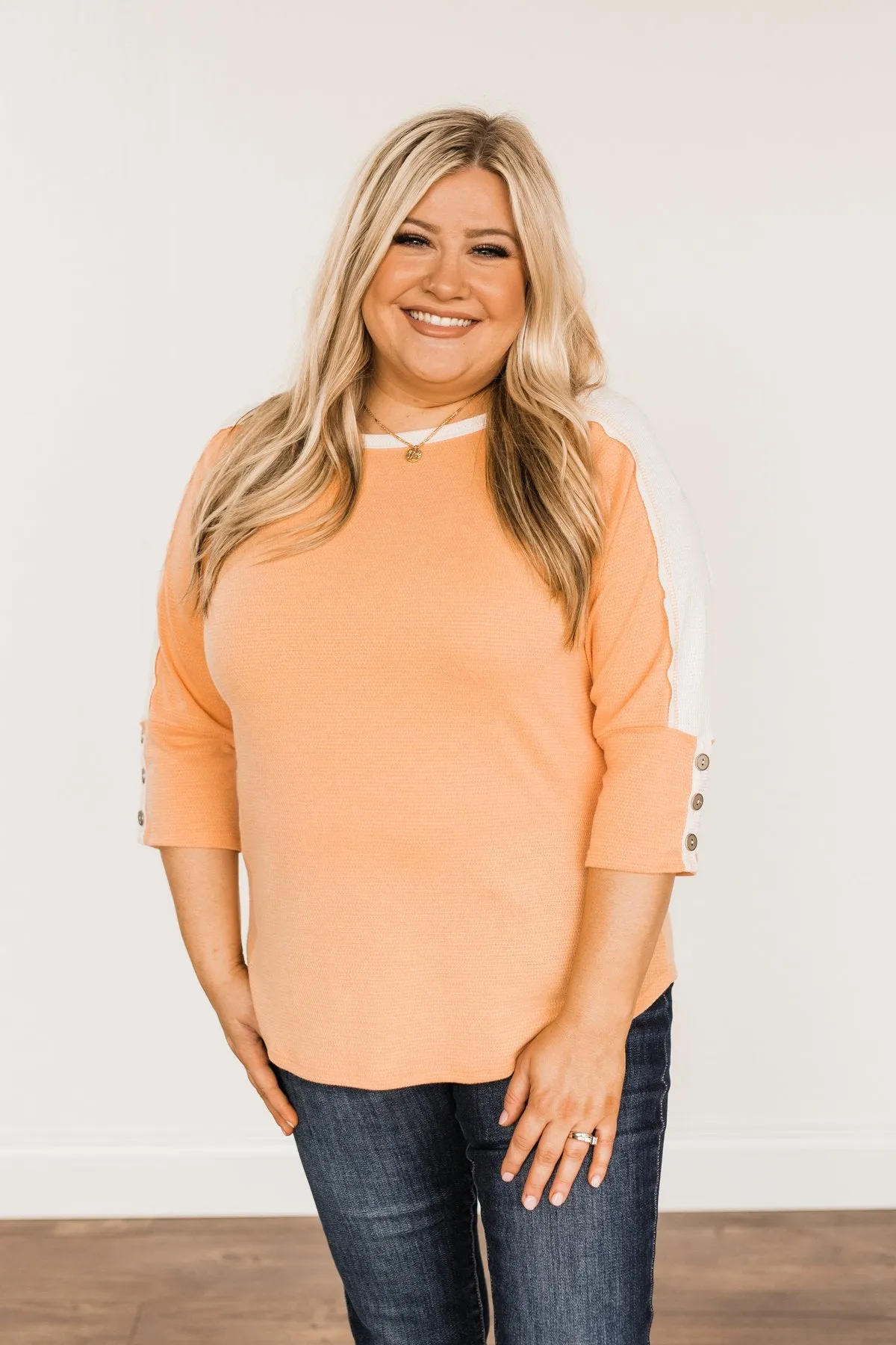 In My Element Knit Top- Papaya & Off-White