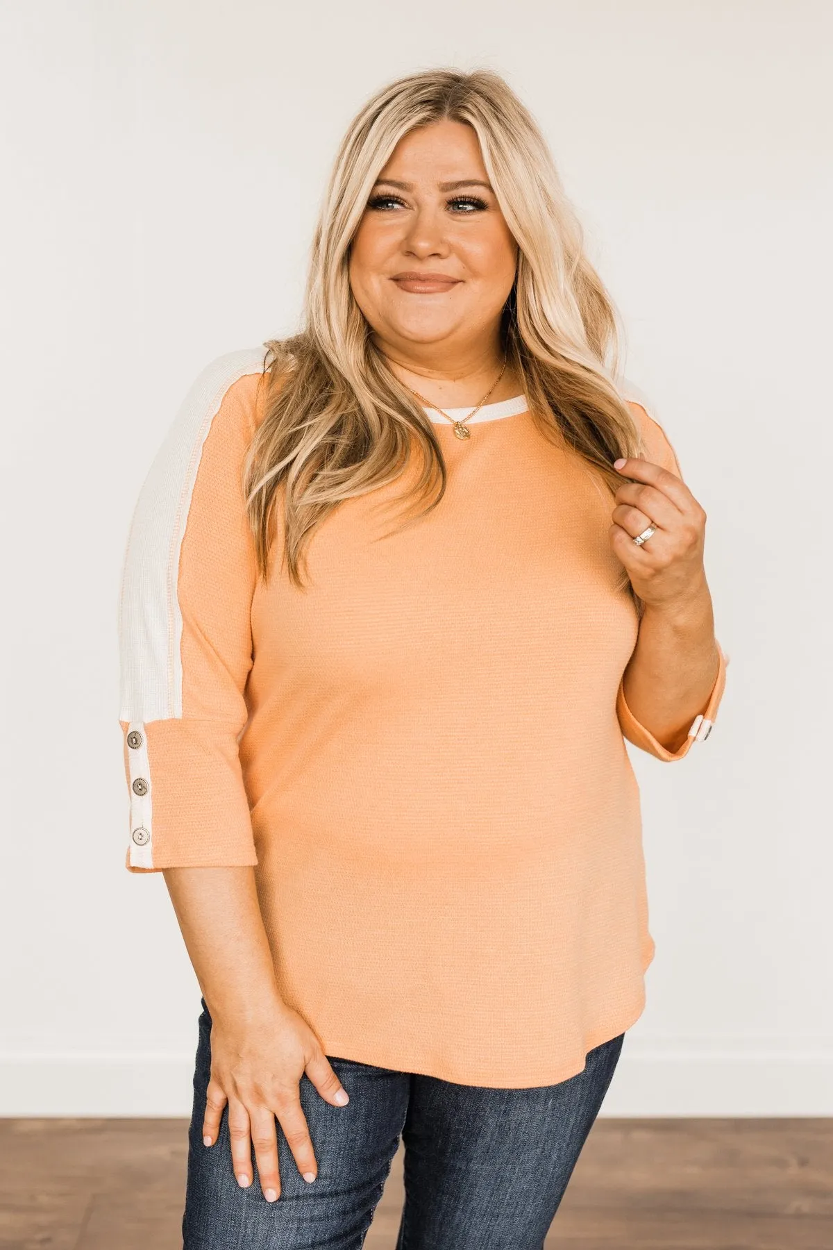 In My Element Knit Top- Papaya & Off-White