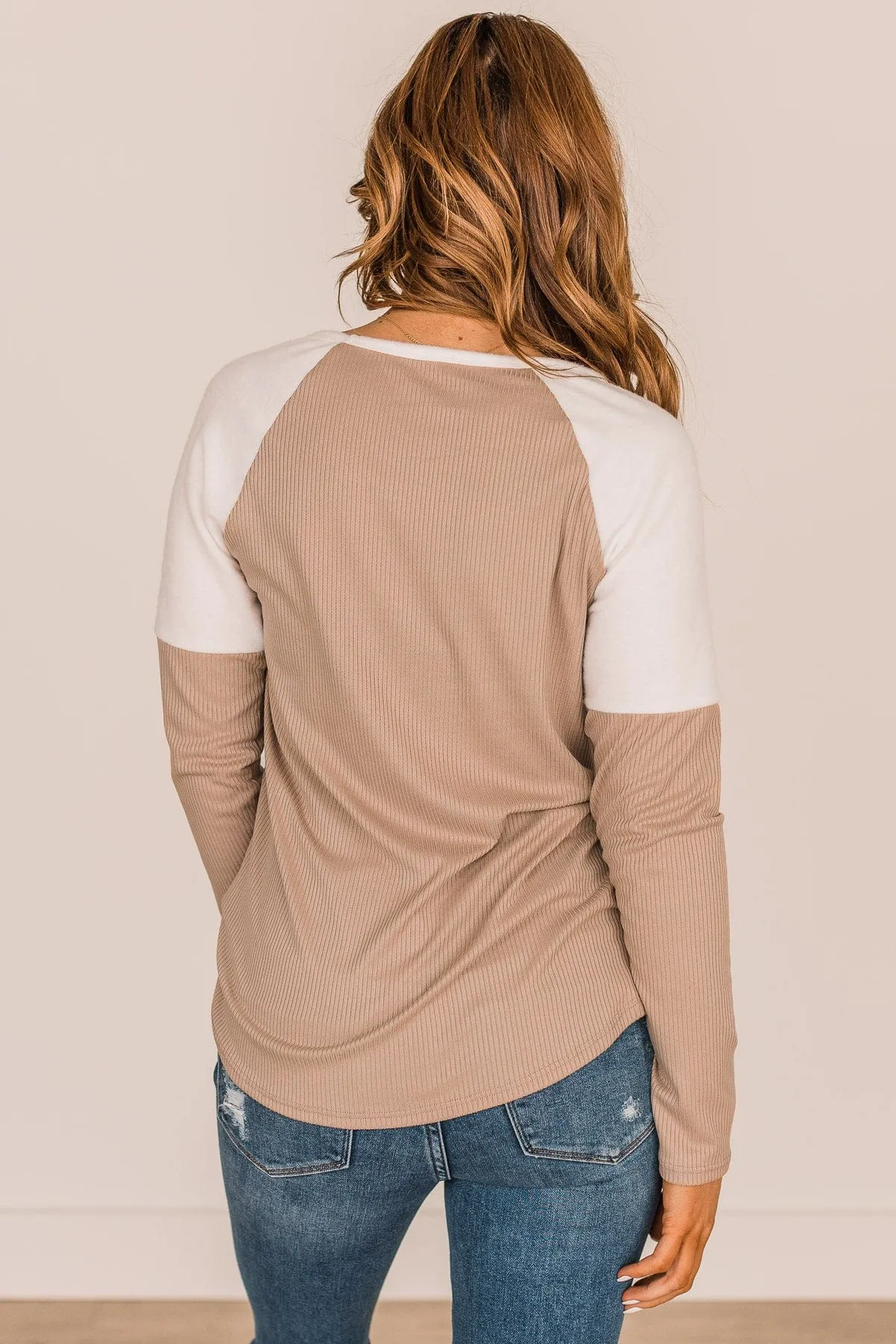 In The Works Button Knit Top- Beige & Ivory