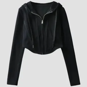 Irregular Slim Zip Up Cropped Hoodie