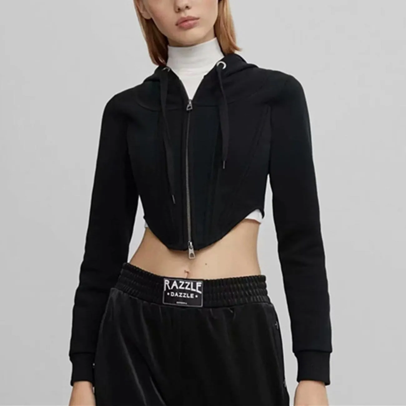 Irregular Slim Zip Up Cropped Hoodie
