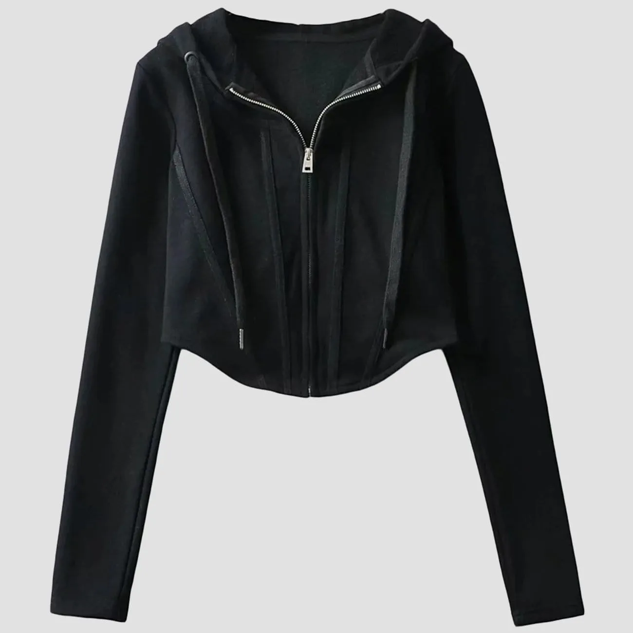 Irregular Slim Zip Up Cropped Hoodie