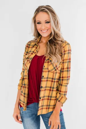 I've Been Told Long Sleeve Plaid Top- Mustard