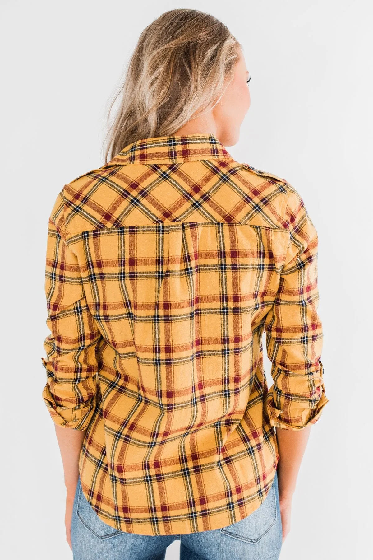 I've Been Told Long Sleeve Plaid Top- Mustard
