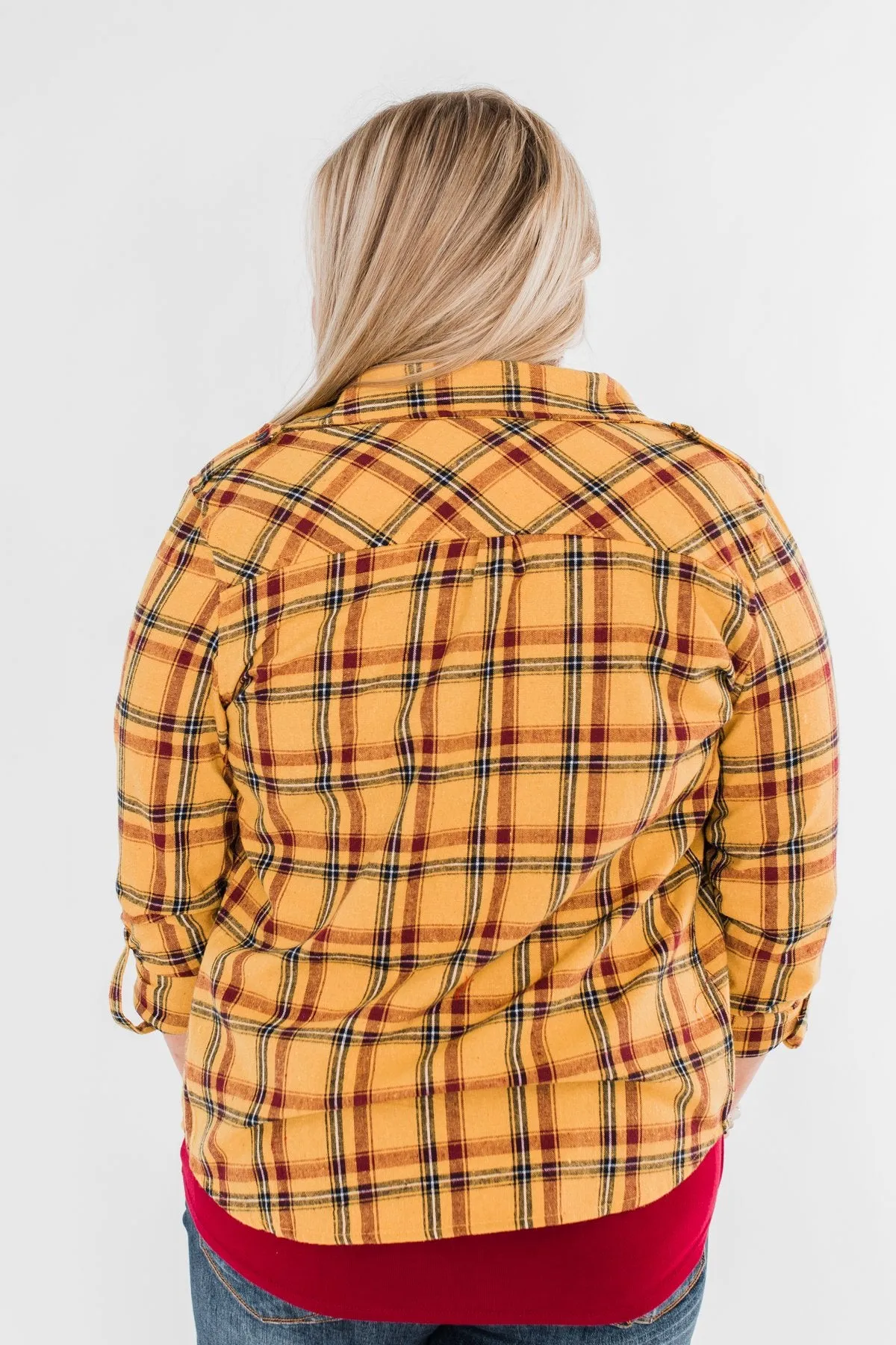 I've Been Told Long Sleeve Plaid Top- Mustard