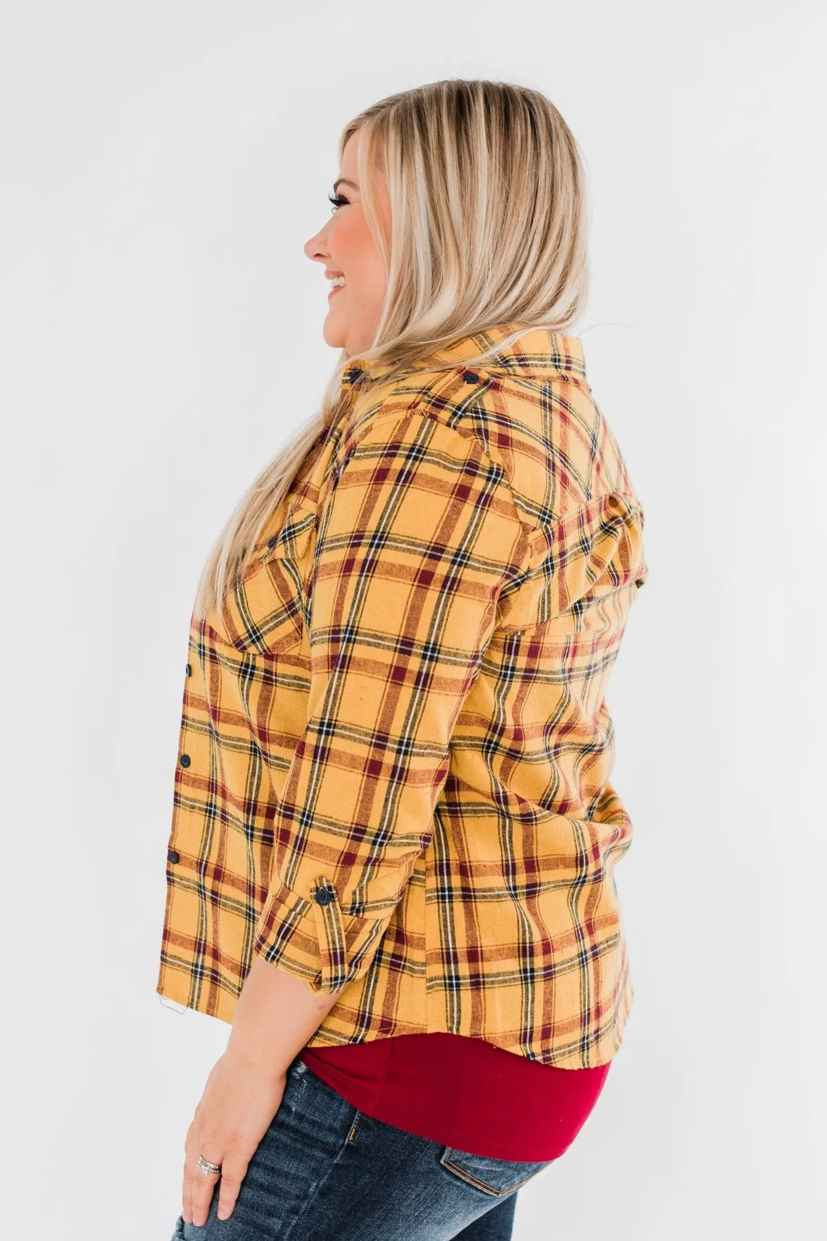 I've Been Told Long Sleeve Plaid Top- Mustard