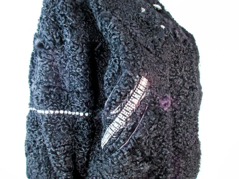 JACQUES SAINT LAURENT Black Jacket w/ Rhinestones Trim 38