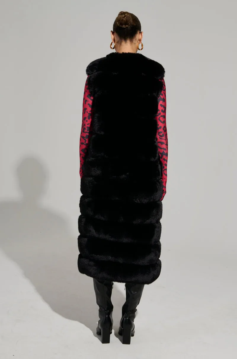 JENNY LIN FAUX FUR MAXI VEST IN BLACK