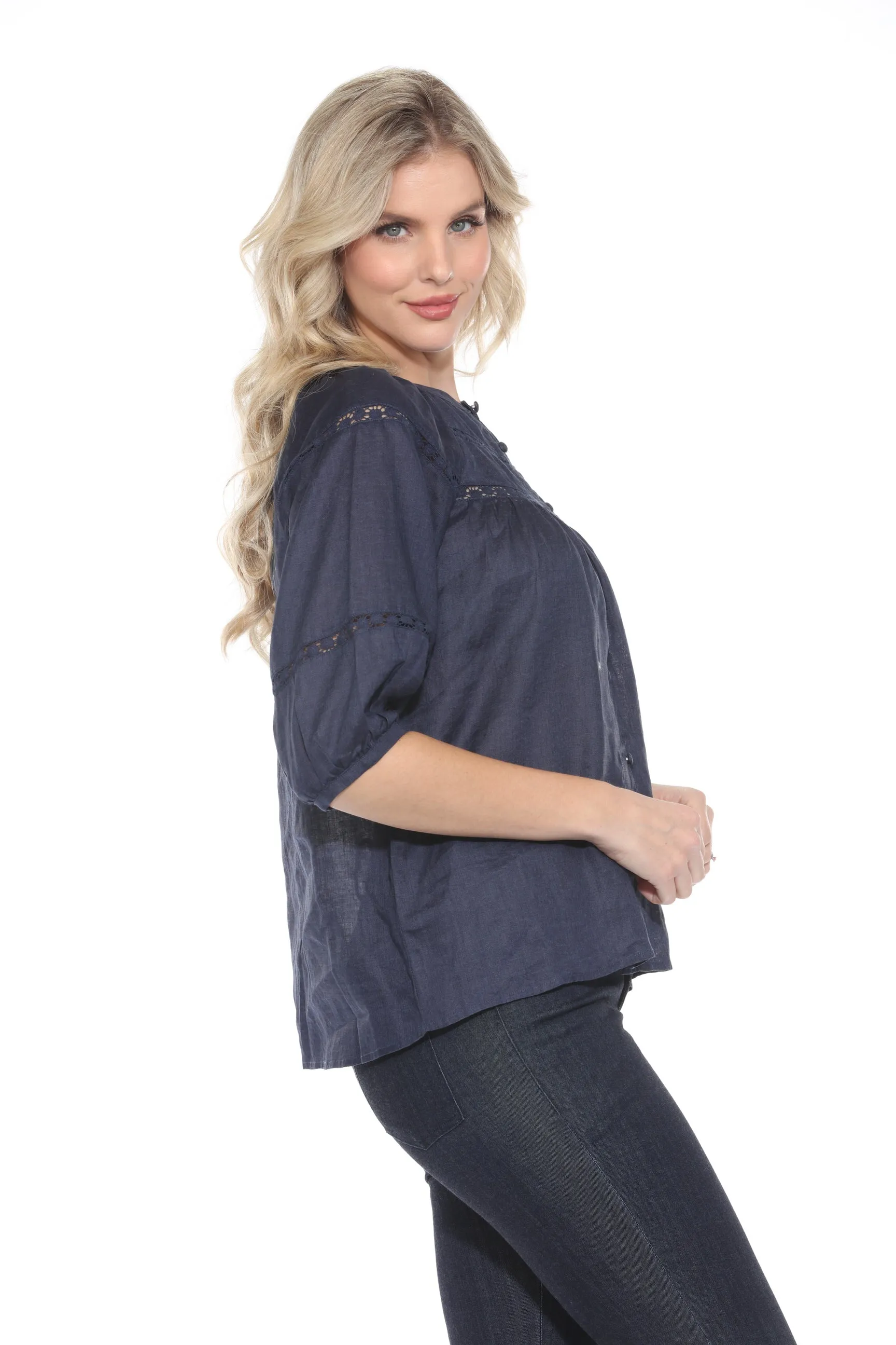 Johnny Was Calme Raglan Sleeve Button-Down Top O21054 *