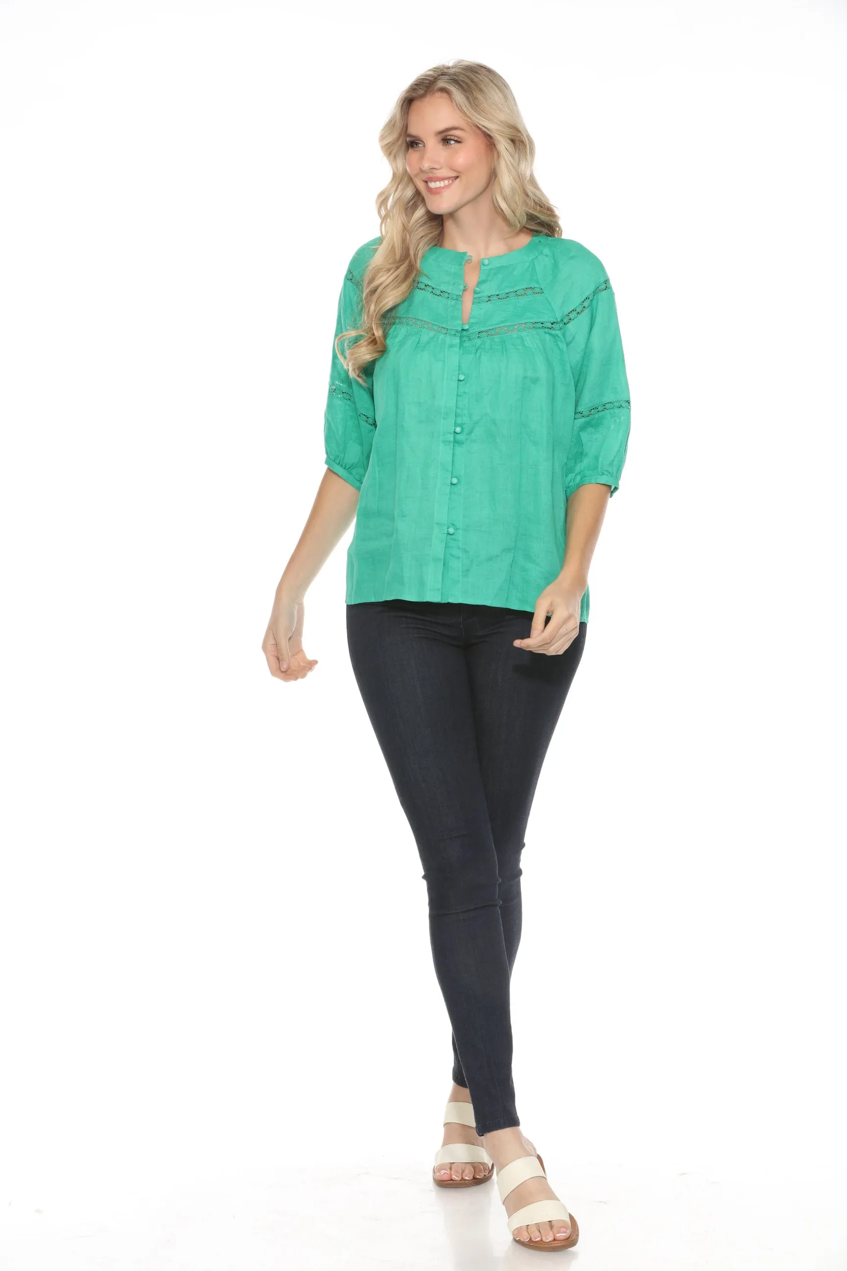 Johnny Was Calme Raglan Sleeve Button-Down Top O21054 *