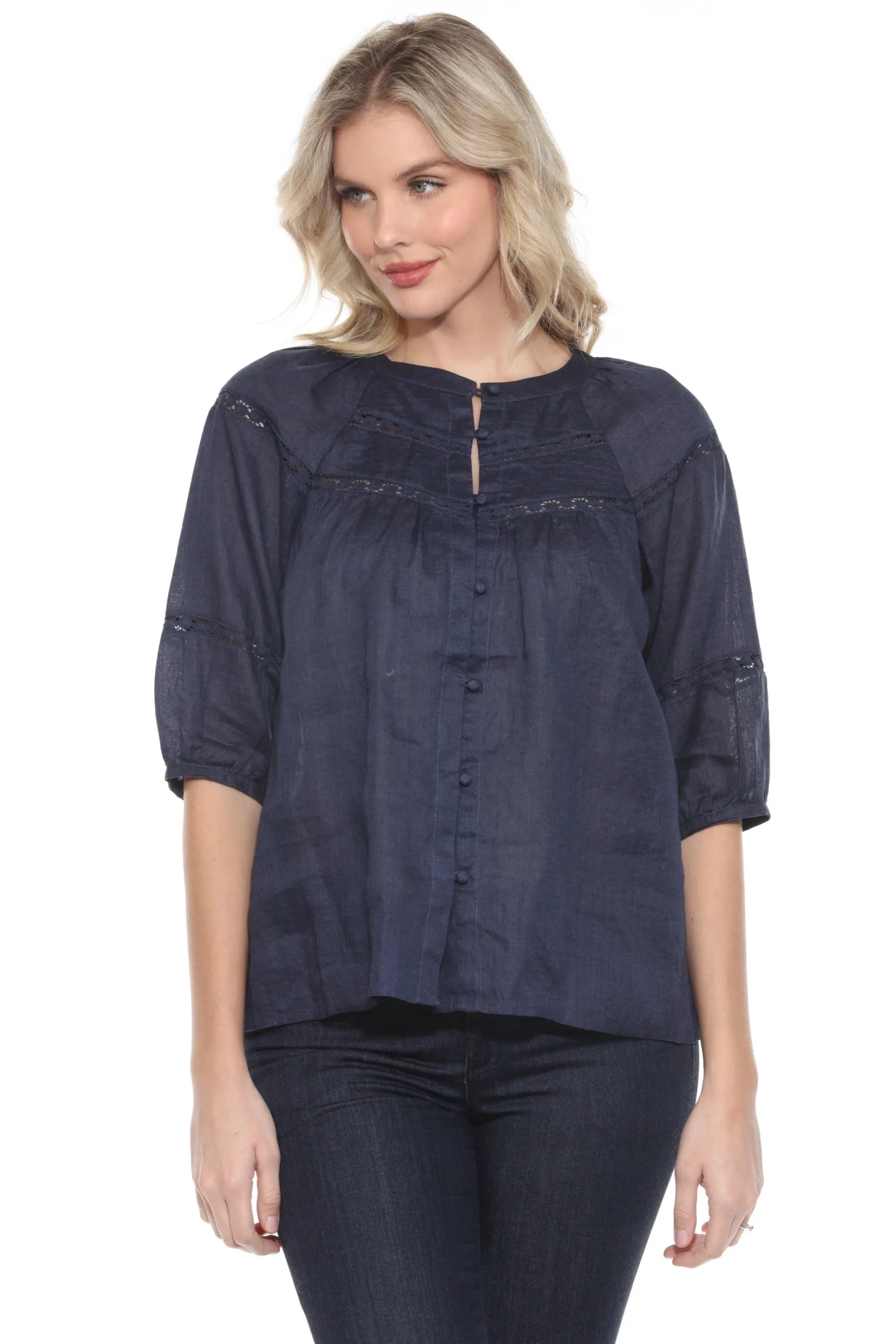 Johnny Was Calme Raglan Sleeve Button-Down Top O21054 *