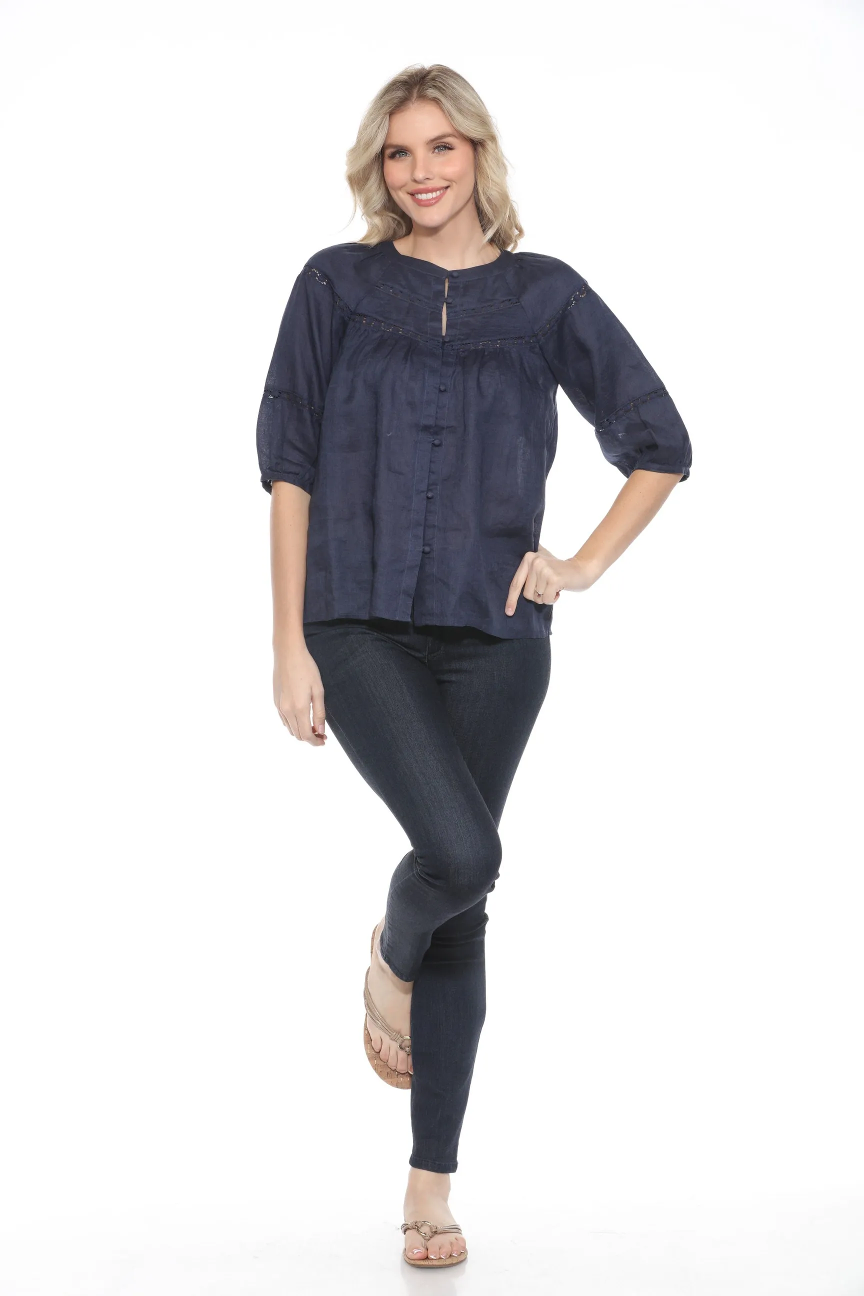 Johnny Was Calme Raglan Sleeve Button-Down Top O21054 *