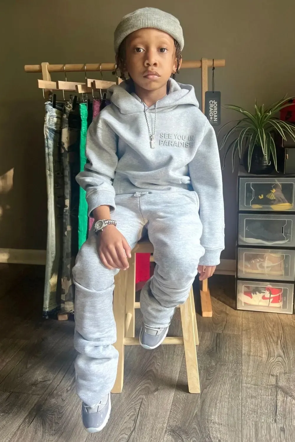 Jordan Craig kids  Boys Uptown Stacked Fleece Sweatpants (Heather Grey)